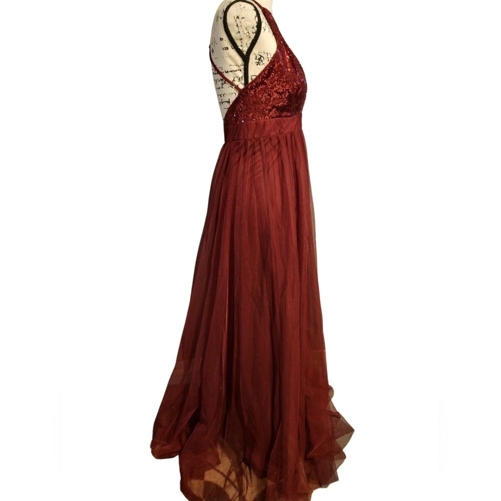 Luxxel Grecian Halter Style Double Slit Gown - Picture 7 of 12